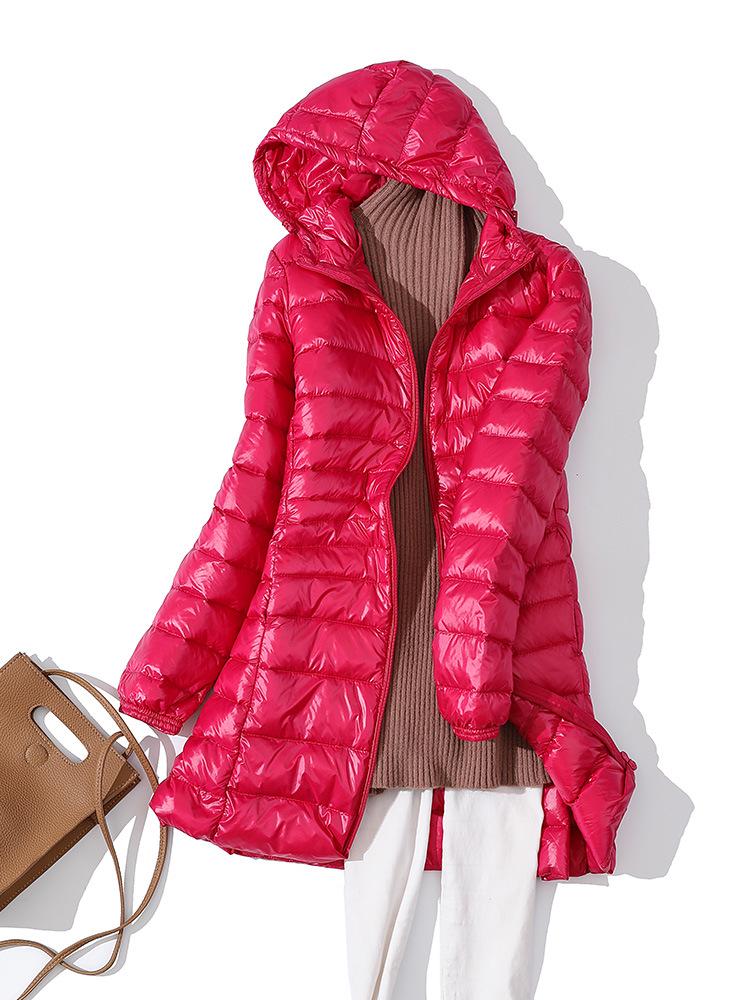 Women's Mid-Length Lightweight Hooded Down Jacket - 2025 Autumn/Winter Slim Fit Plus Size Outerwear