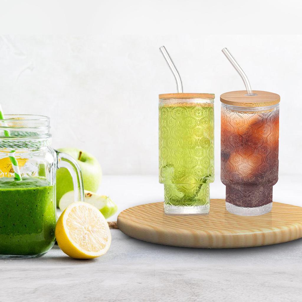 Beautiful Begonia Pattern Cup Reusable Glass Tumbler with Lid and Straw Perfect for Iced Coffee and Cold Beverages