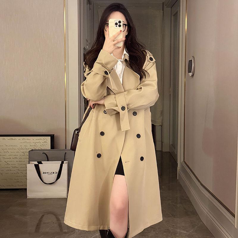 

2025 Autumn Mid-Length British Korean Over-the-Knee Trench Coat for Women S - For 85–105 lbs