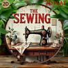 Vintage Sewing Machine Metal Wall Art Sign Rustic Circular Tin Signboard Suitable for Home Craft Room Decor SewingThemed
