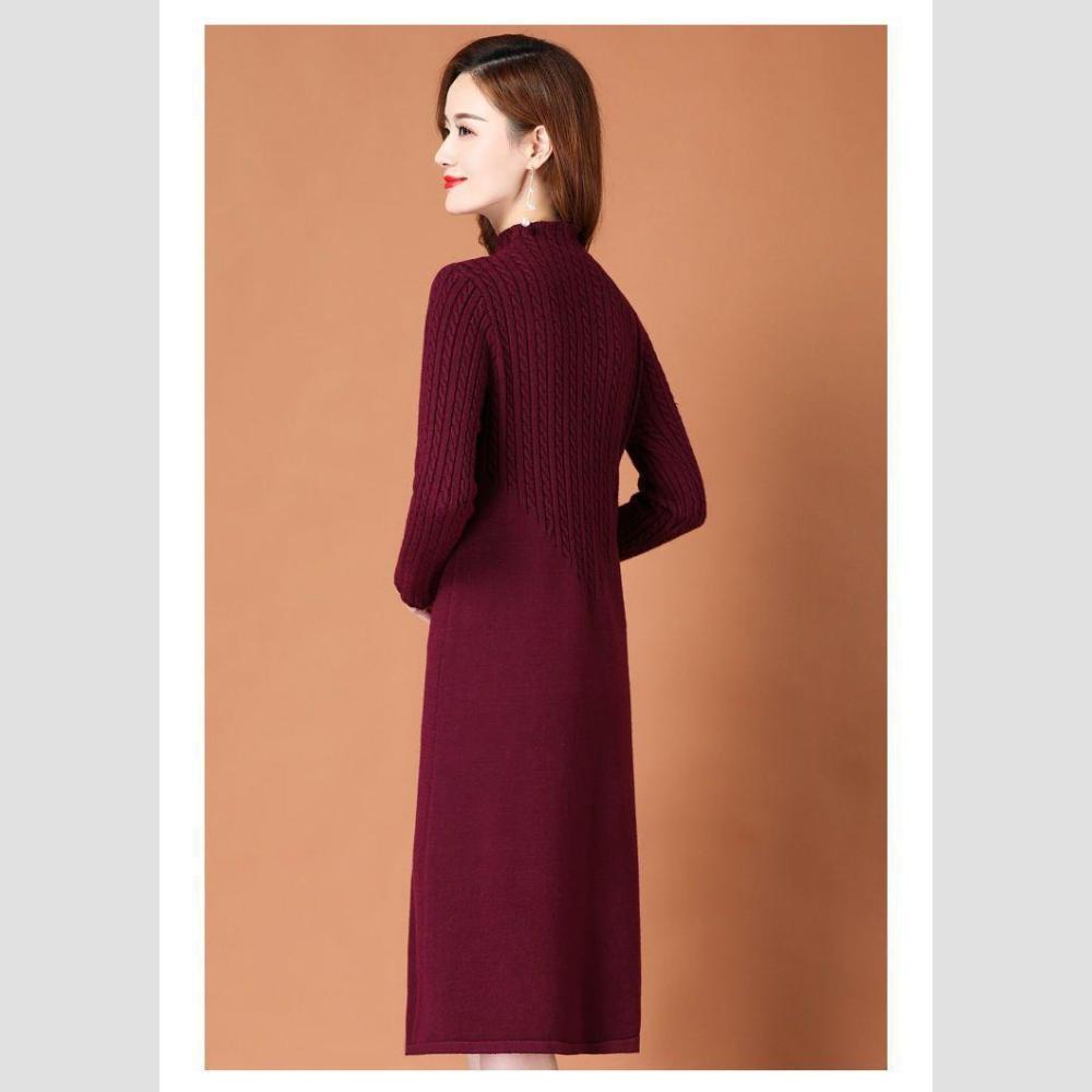 Trendy jednobarevné pletené šaty pro ženy na podzim a zimu Slim svetr s polovičním rolákem Ležérní pletený svetr s dlouhým rukávem