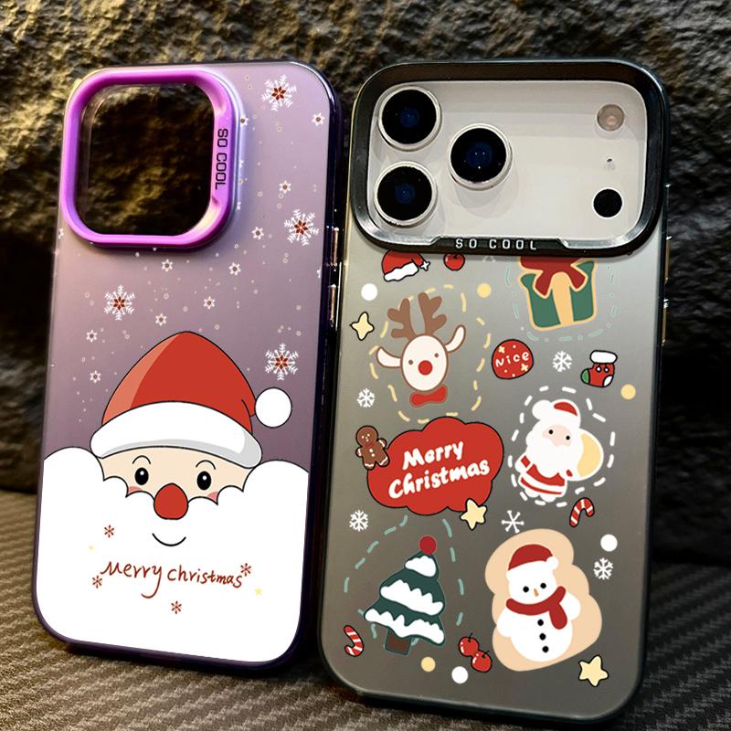 Peeking Santa and Christmas Pattern IMD Case for iPhone 17 16 15 14 Pro Max 13 Shockproof Hard Cover with Permanent Design