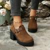 Retro Mode Schnalle Design Lässige Grobe Absatz Slipper für Damen Neuer Stil Frühling Flacher Ausschnitt Bequeme Einzelne Schuhe