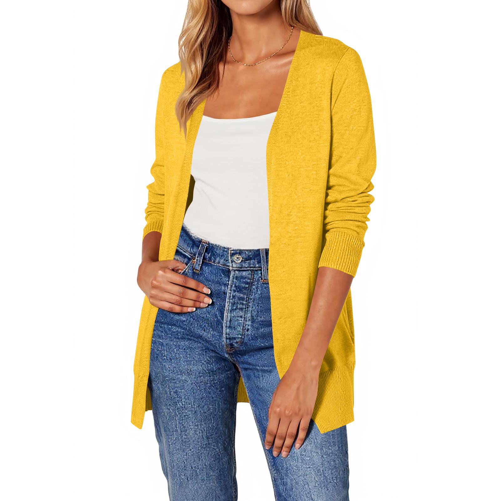 

Женский кардиган с круглым вырезом и длинными рукавами, на шнуровке, приталенный M жёлтый