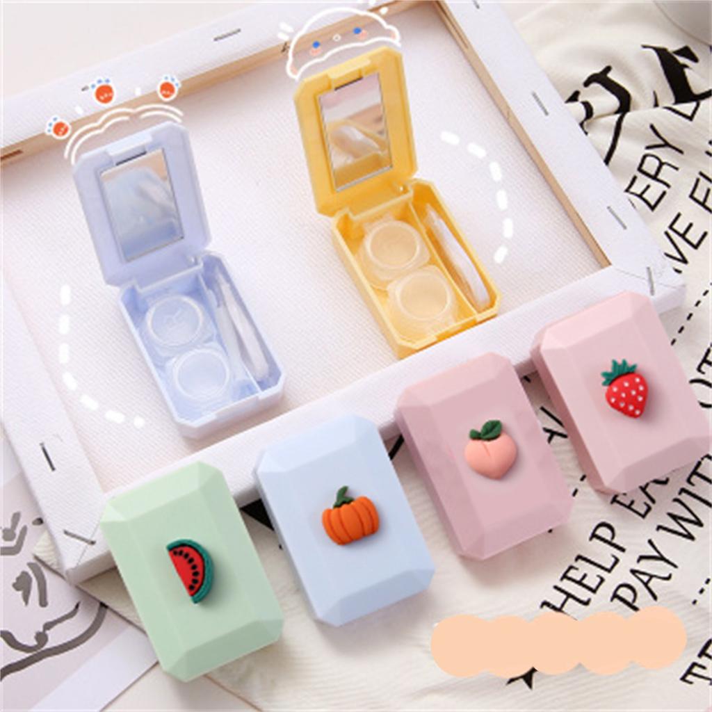 Travel Outdoor Cute Fruit Shape Storage C^ontact L^ens Holder Case Mirror Box Container
