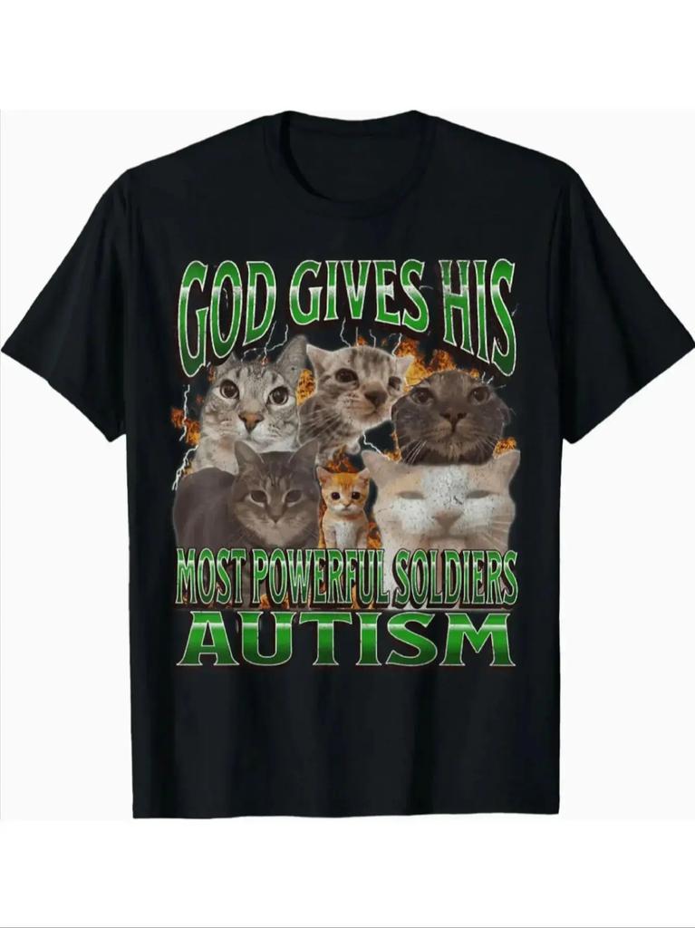 God Gave Him The Strongest Warrior Autism Cat Pattern TShirt Fun Autism Awareness Promotional TShirt Unisex Clothing Y2K