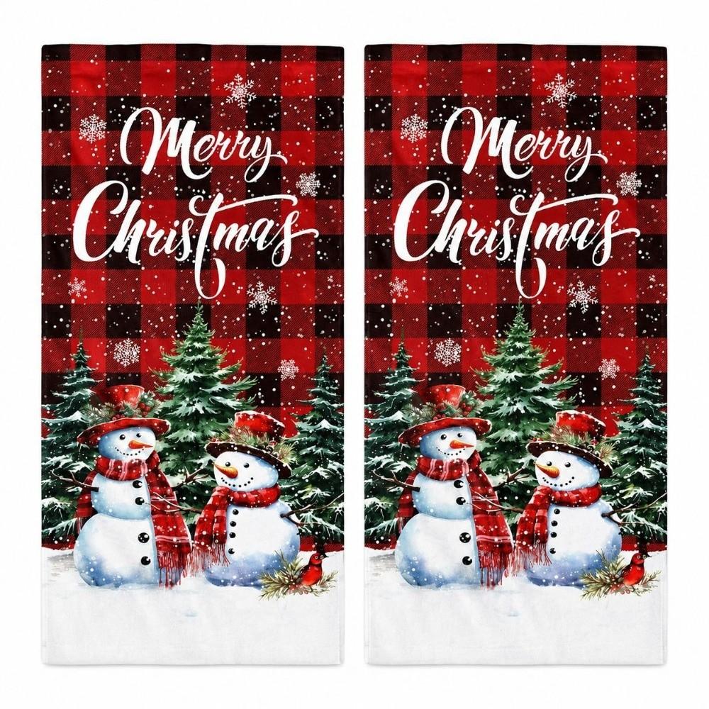 2pcs Microfiber Christmas Dishcloth Set Absorbent Tea Towel Set Cleaning Cloths  Holiday Decor