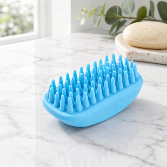 Rubber Pet Grooming Brush, Rounded Soft Bristles, Pet Bath Scrubber Massage Brush, Gentle Shedding Brush for Short Haired Cats Dogs