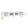 Elegant 170*35*50cm TV Cabinet – White Body with Golden Legs and Handles, 2 Doors with Vertical Grooves, 2 Doors with Arched Glass, 35KG Load Capacity