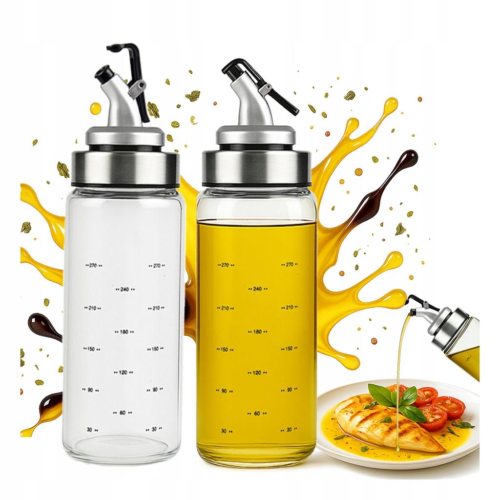2X Szklany Dozownik Z Podziałką 300 Ml Na Oliwę Ocet Syrop Sos Przyprawy