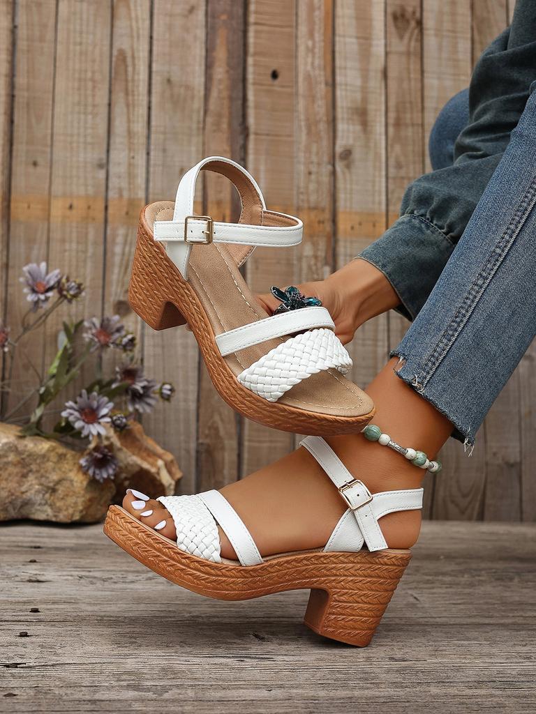 Fashion Women's High Heels Sandals 2025 Summer Thick Soled Roman Sandals Women's Casual and Comfortable Vacation Beach Shoes