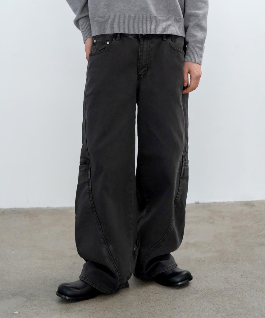 INDUST Pigment Washed Curved Wide Pants_Beige