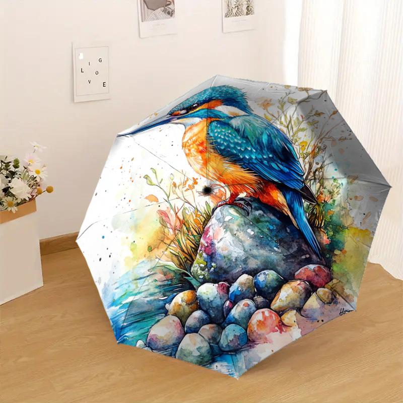 1pc Kingfisher Stone Pattern Umbrella Design Automatic Opening and Closing Umbrella, High-quality Travel Umbrella, Lightweight and Portable, -46