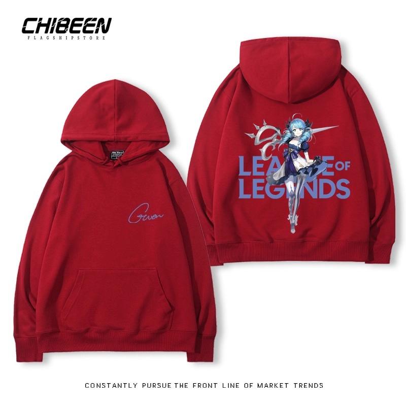 League of Legends LOL Lingluo Puppe Gwen Print Herren Kapuzensweatshirt Herbst und Winter Outdoor Plus Samt Locker Erwachsene Oberteile