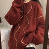 Christmas Red Sweater for Women Autumn Winter Design Sense Niche Retro Japanese Lazy Style