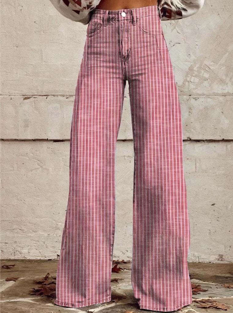New Hot-selling Anti-denim Striped Wide-leg Straight-leg Micro-pull Jeans, Hot-selling
