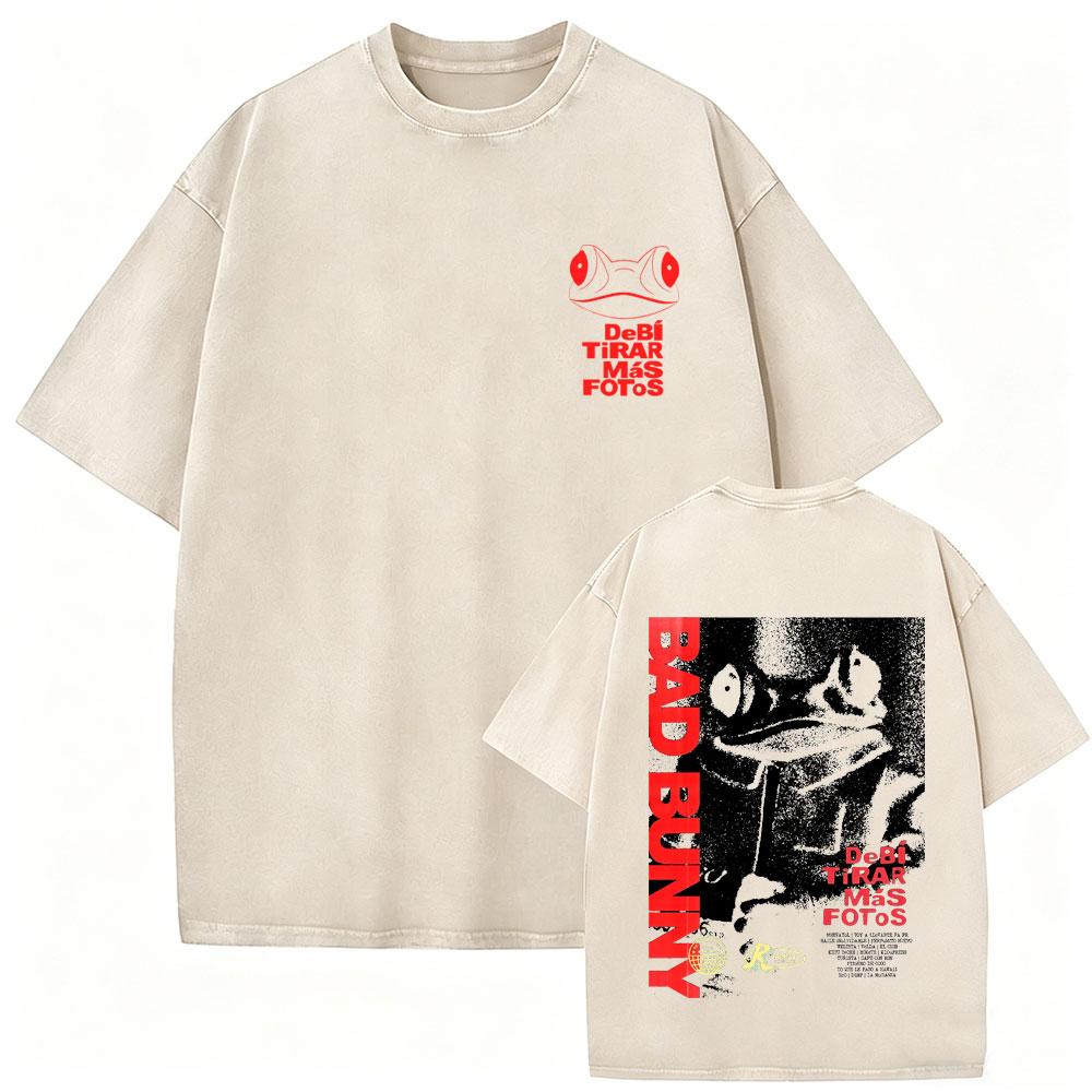 Rapper Bad Bunny Vintage Acid Washed Tshirt Debi Tirar Mas Fotos DTMF World Tour T Shirt Men Women Fashion Hip Hop Tshirt