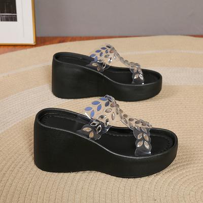 2025 Kristall Zehenbereich PVC Pantoletten Damen Keilabsatz Slipper Schuhe Frau Plateau Sandalen Trend Sommer Flache Flip Flops