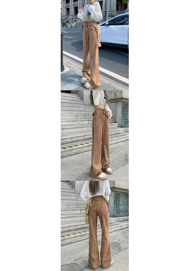 Women's Brown High Waist Retro Micro-Flare Jeans - Summer Trendy Design