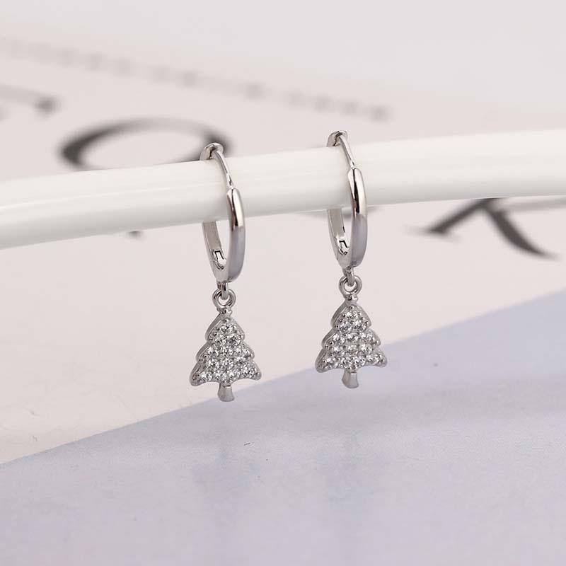 Boucles d'oreilles créoles Arbre de Noël en Zircon Doré - Bijoux d'oreille mignons pour femmes avec diamants