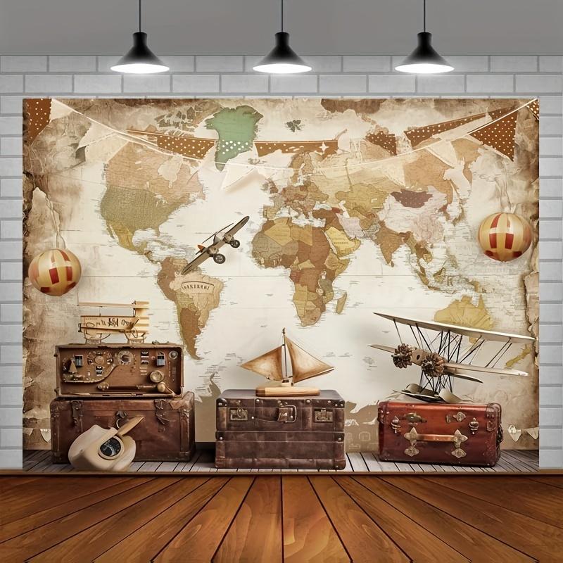 Polyester photography background, exploration plane hot air balloon retro background, travel party decoration