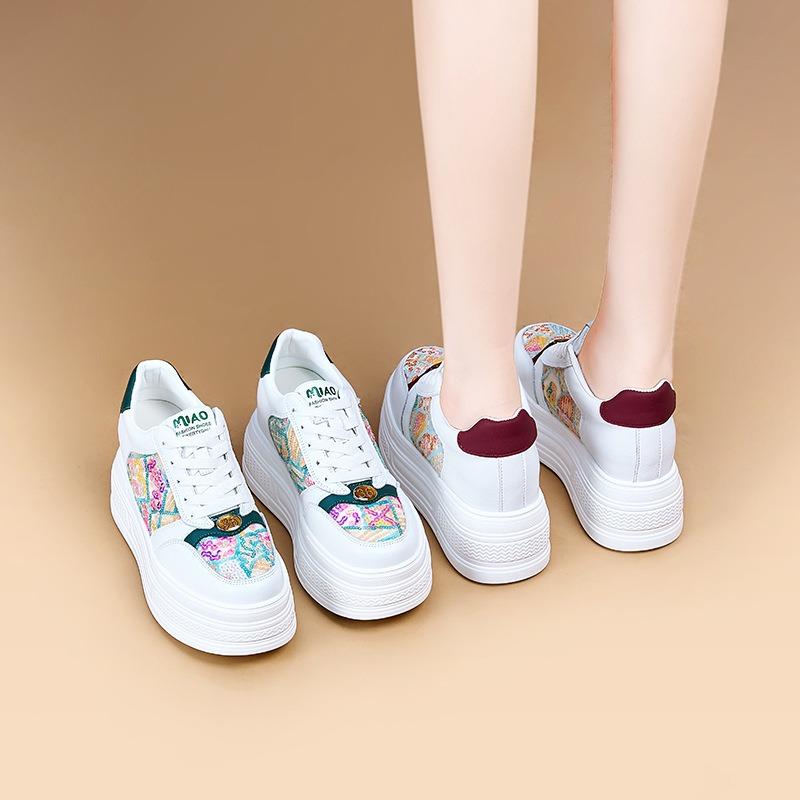 Autumn new high-value leather thick-soled sequins little white shoes women's explosive version small height-increasing student shoes