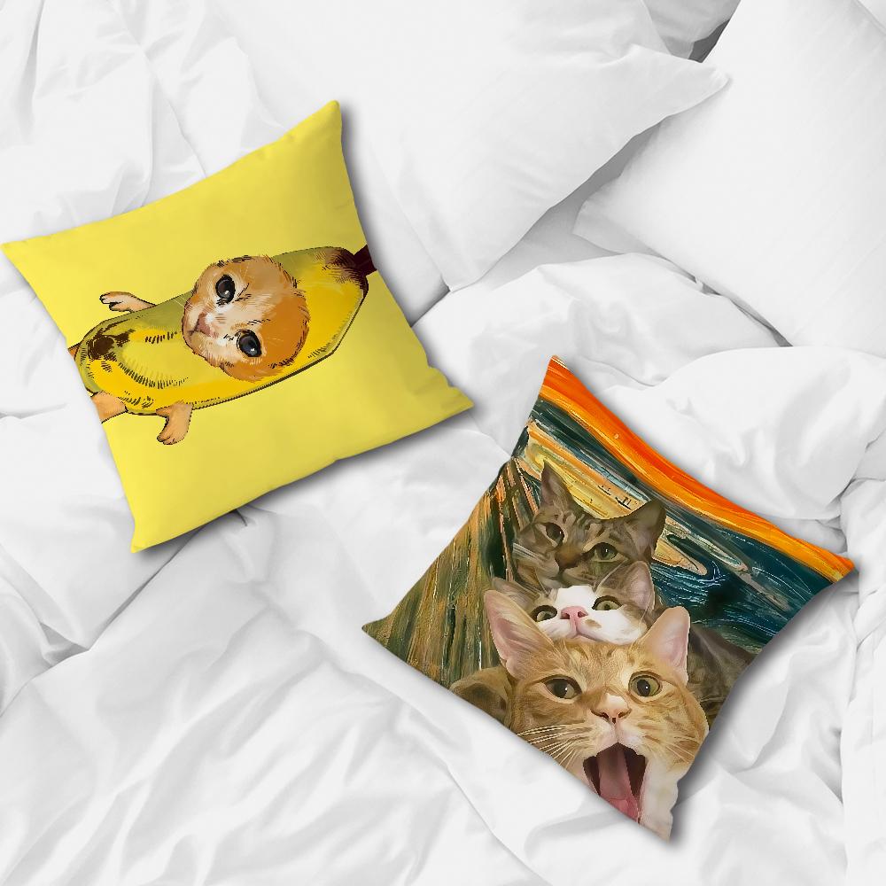 banana cat meme abstract funny painting Comfortable soft Pillow Case for Sofa Living Room Home office Decor Protective Covers
