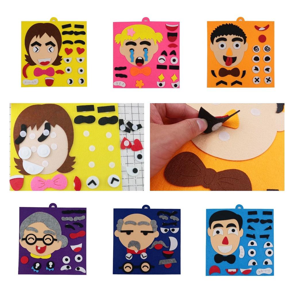Emotion-changing Felt Puzzle Kit For Kids Diy Non-woven Material With Facial Features