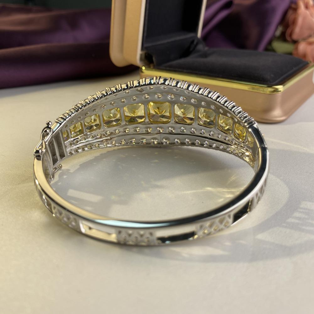 GICA GEMA 100% 925 Sterling Silver Luxury Topaz Sparkling High Carbon Diamond Bangle Bracelet Wedding Parrty Bridal Fine Jewelry