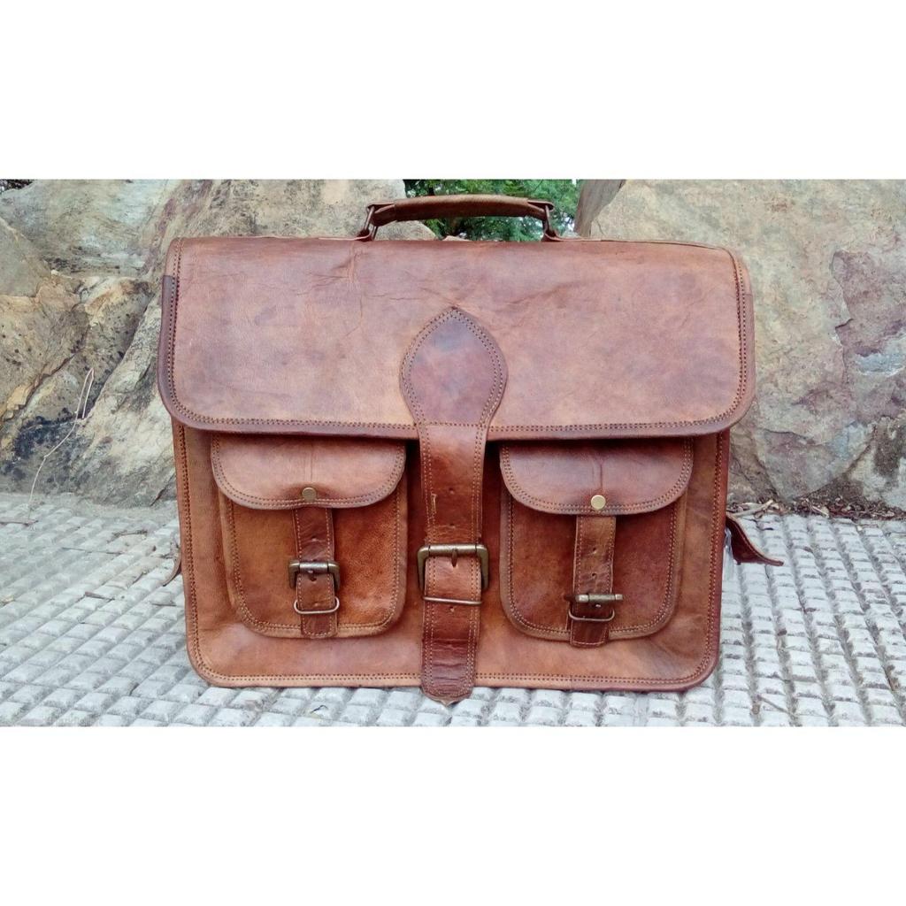 Messenger Laptop Satchel S Umhängetasche Herren Vintage Neu Braun Echtleder