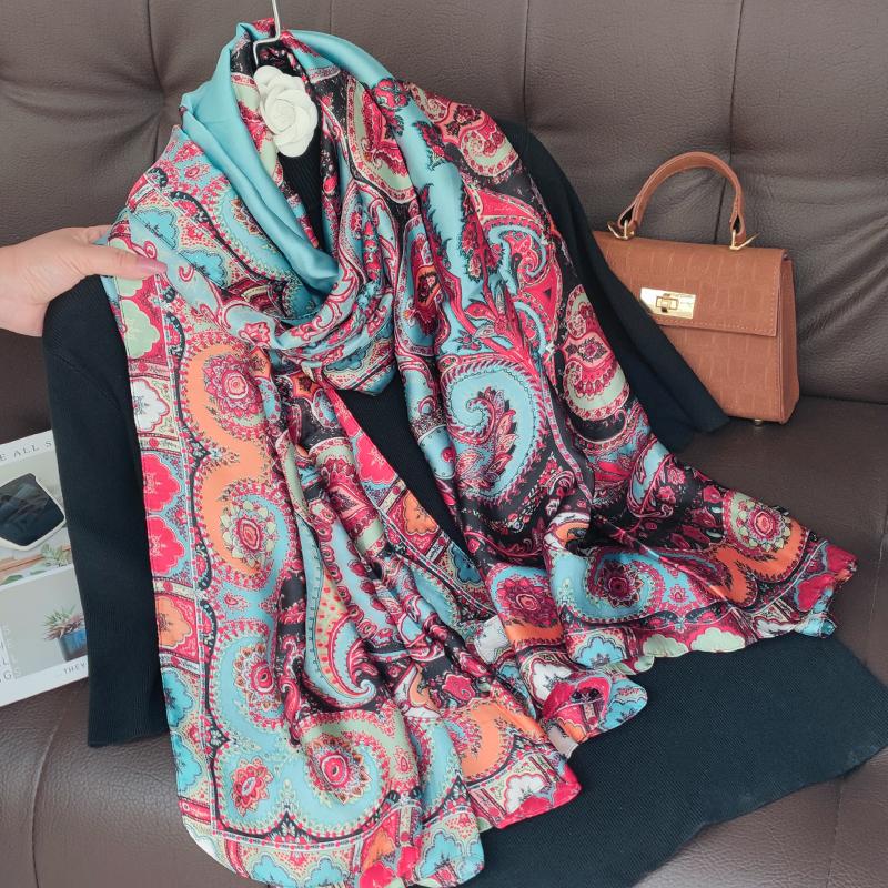 180*90cm Brand Designer Silk Scarf Female Foulard Bandana Long Shawls Wraps Winter Neck Scarves Pashmina Lady Hijab Luxury New