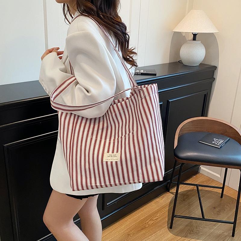 Striped About the Next Bag, Student's New Versatile Large-capacity Shopping Bag, Simple Tote Casual Commuter Shoulder Bag