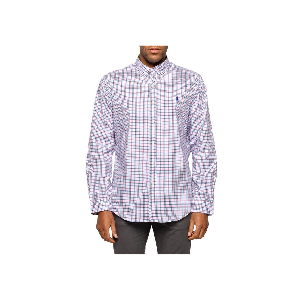 Polo Ralph Lauren Plaid Pony Logo Embroidered Poplin Long Sleeve Shirt Men Shirts Blue Pink 710784272-001