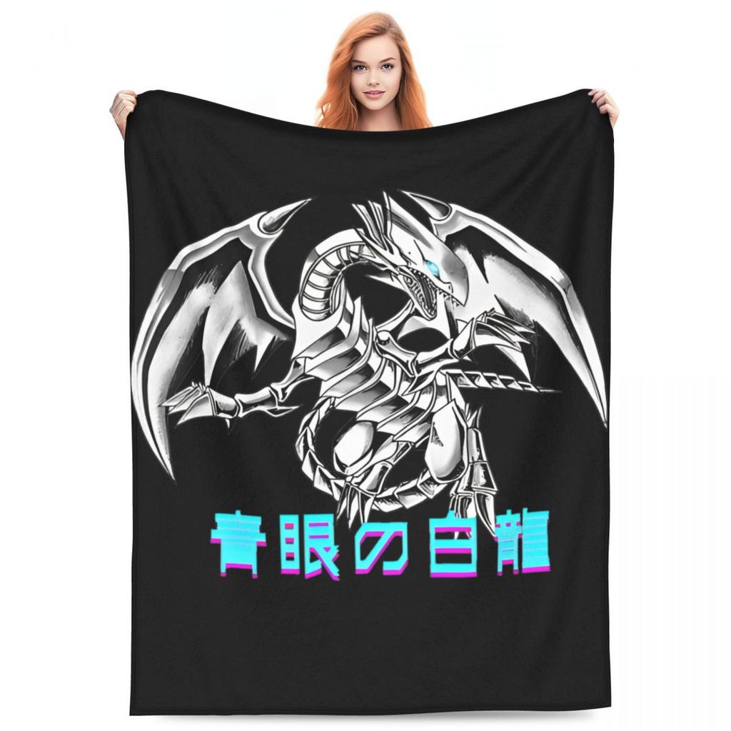Anime Yu Gi Oh Card Blankets Blue Eyes White Dragon Cartoon Plush Novelty Soft Throw Blankets for Home Restaurant Spring Autumn