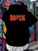 Black Hoodie with Bold "ROCK" Band Graphic - Casual & Trendy Long Sleeve Pullover
