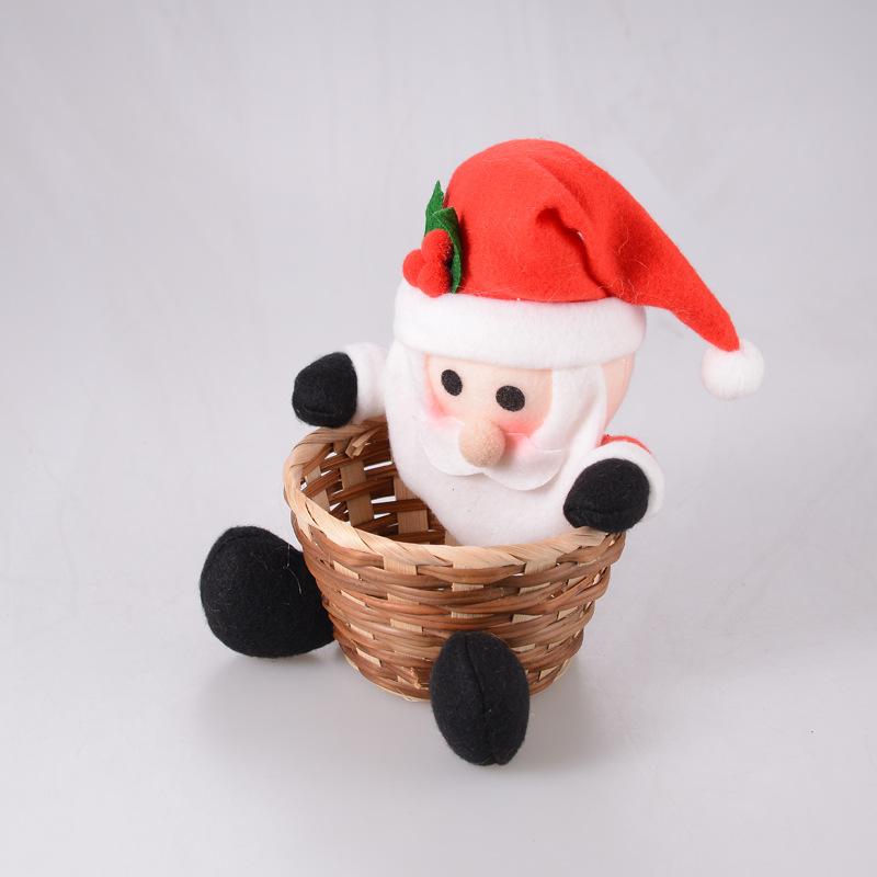 2025 New Santa Snowman Candy Bamboo Basket Christmas Gift Storage Basket Festive Atmosphere Christmas Decorations For Car Home