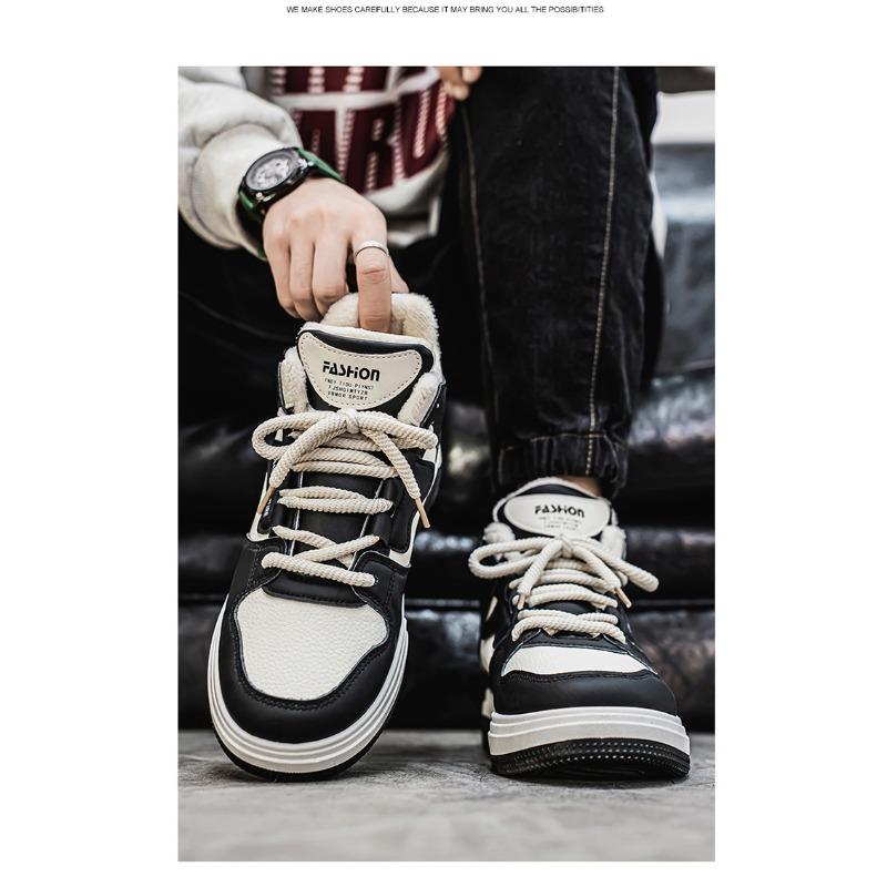 Mens High Top Fleece Lined Warm Thick Sole White Casual Sports Sneakers