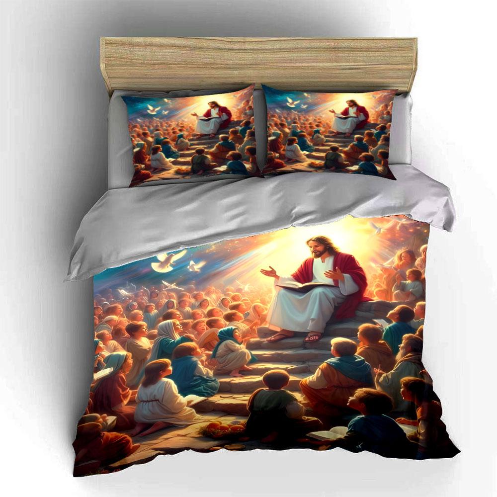 Jesus teaching a crowd. Bedding sets Duvet cover sets Duvet covers Pillowcases(1*Duvet Cover 2*Pillowcases without duvet insert)