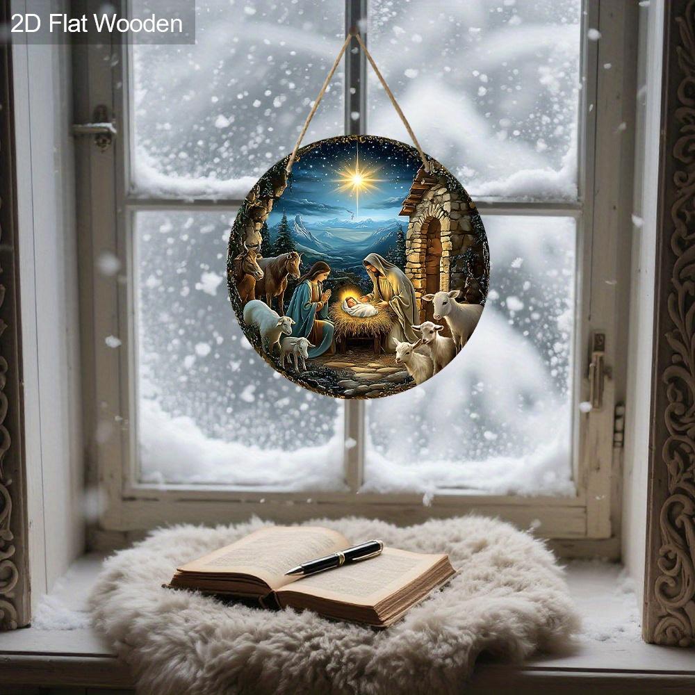 Nativity Wooden Christmas Sign with Starry Sky & Stone House Pattern - Charming Navidad Sign and Plaques - Ideal Christmas Gift for Friend