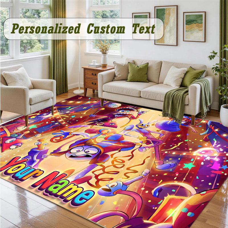 Crystal Velvet Square Rug Custom NameThe Amazing Digital Circus Pattern Non Slip Home Floor Decor Rug