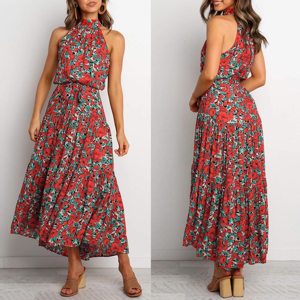 Floral halter neck dress for women new style party dress    S5613 main image 1