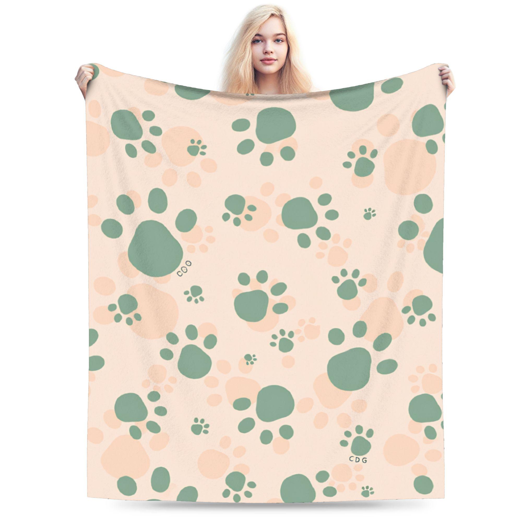 Dog Paw Print and Bone Flannel Blanket Winter Super Warm Throw Blanket for Boy Girl Living Room Print Bedspread Sofa Bed Cover 75x90cm