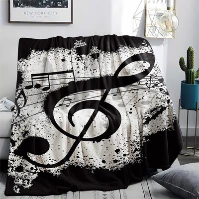 1Pc Music Note Print Flannel Blanket, High Quality Comfortable for All Seasons, Home Decor, Warmth and Comfort, Perfect for Christmas Gifts