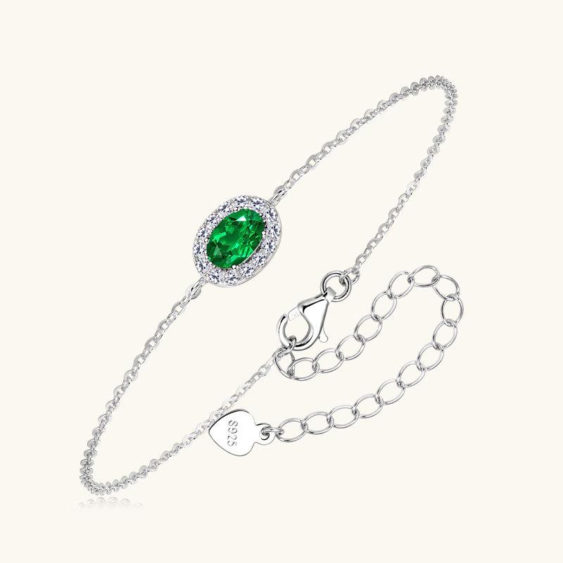 Silvere Glam A New Oval Emerald Bracelet From Europe And America, A Retro Feminine Jewelry S925 Sterling Silver Chain
