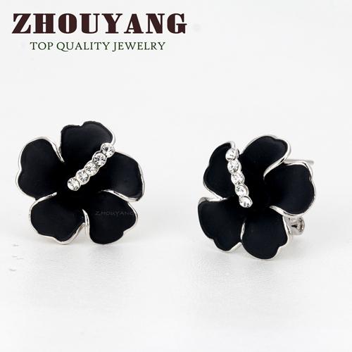 

Top Quality Black Flower Earrings Rose Gold Color Stud Earrings Made with Genuine Austrian Crystal ZYE186 ZYE187 Clear