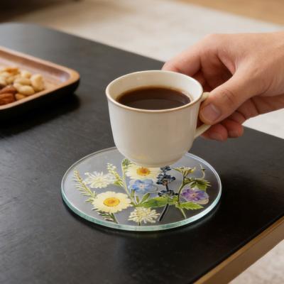 2D Cute Flower Drink Coasters Vintage Floral Coasters for Wedding Birthday Table Decor Reusable Round Kitchen Utensils for Dining Cups