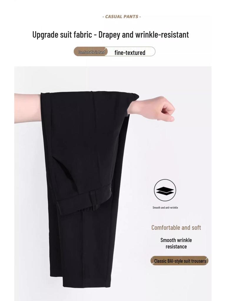 Women's High-Waist Black Cigarette Pants - Slimming, Plus Size, Cropped, Straight Fit for Spring/Autumn