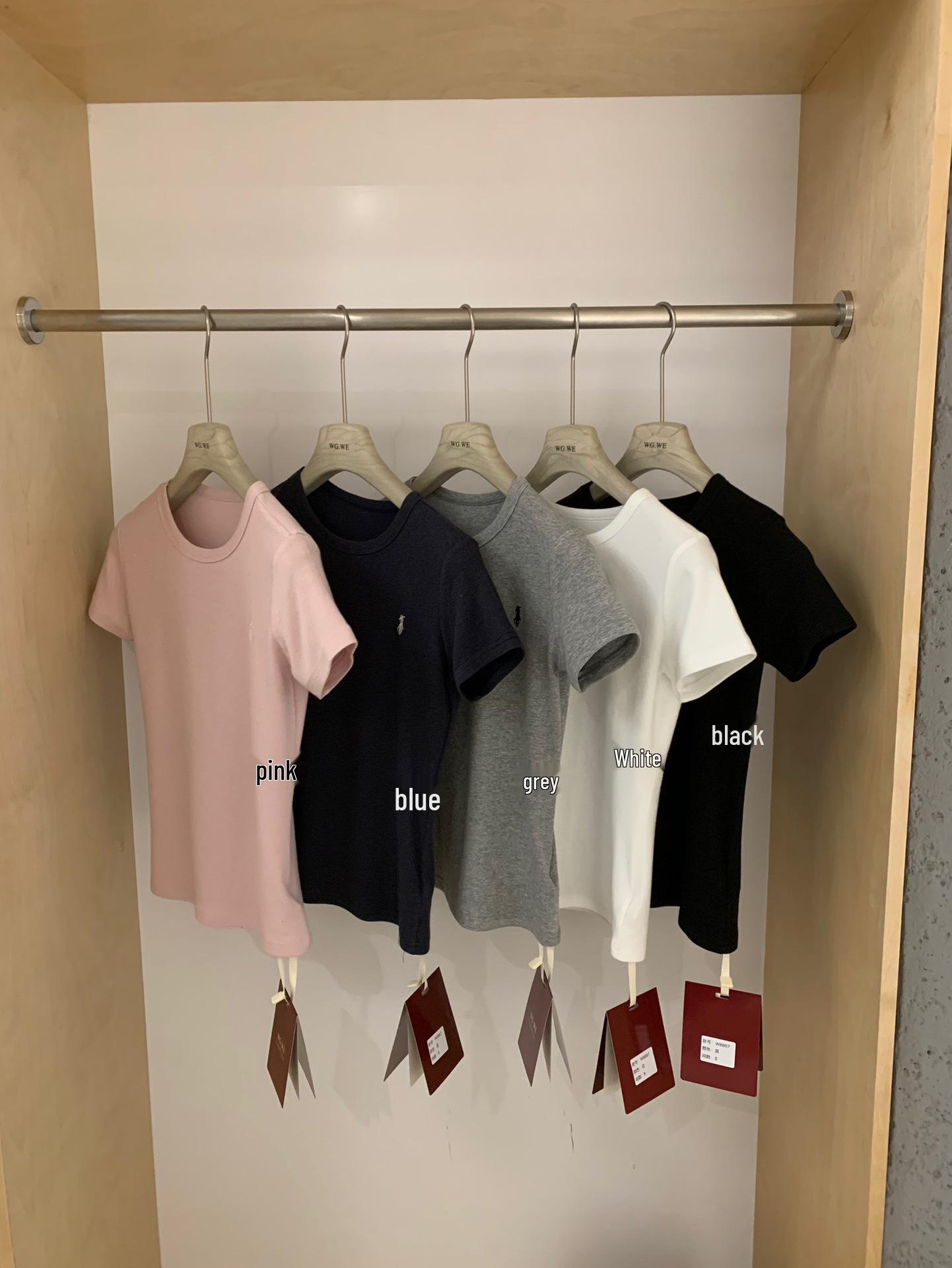 

WGWE8867 Women s Spring/Summer Basic Round Neck Slim Fit Multi-color Short Sleeve Top Small чёрный