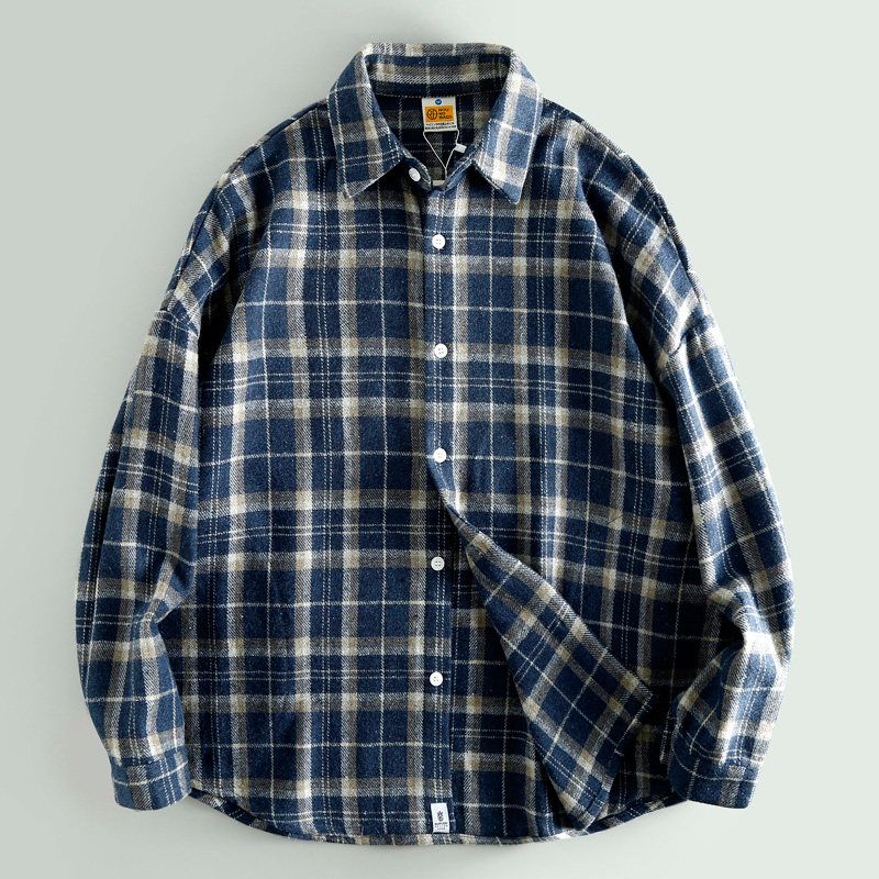 Plus-Size ~ Export Laomei Loose Plus Size Gingham Long-Sleeved Thickened Shirt Coat Plus and Extra Size Men's Shirt Fashion