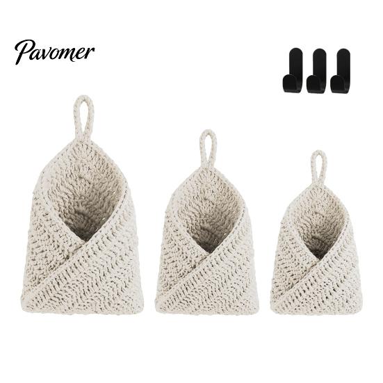 Neutraler Creme-Stil Dekor 3 Stück Hängender Gewebter Baumwollseil Aufbewahrungskorb, Wandmontierter Organizer Boho Küche Obst Hängematte Beutel, Multifunktional